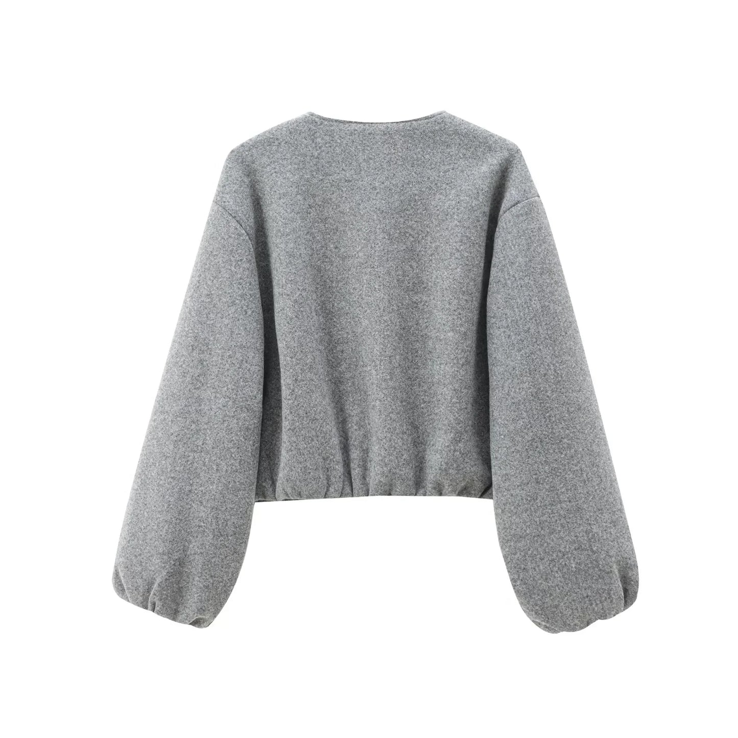 HXAO Outerwears Cropped Bomber Jacket Women Autumn Long Sleeve Faux Wool Coats For Woman Winter Zip Up Gray Beige Short Coats