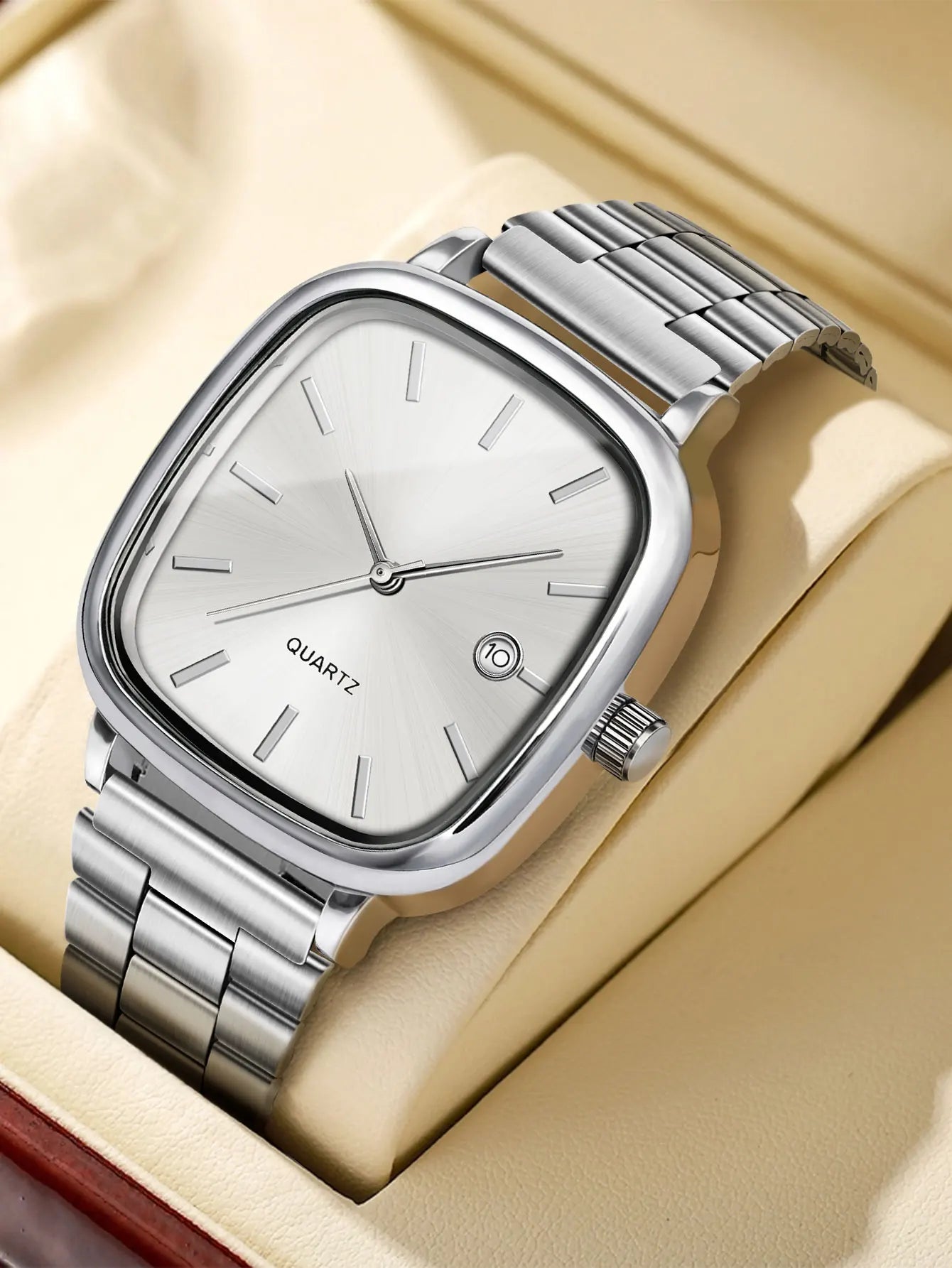 LUCKY FOX Modern minimalist square watch Business mens metal watch stainless steel chain multi-scene commuter watch