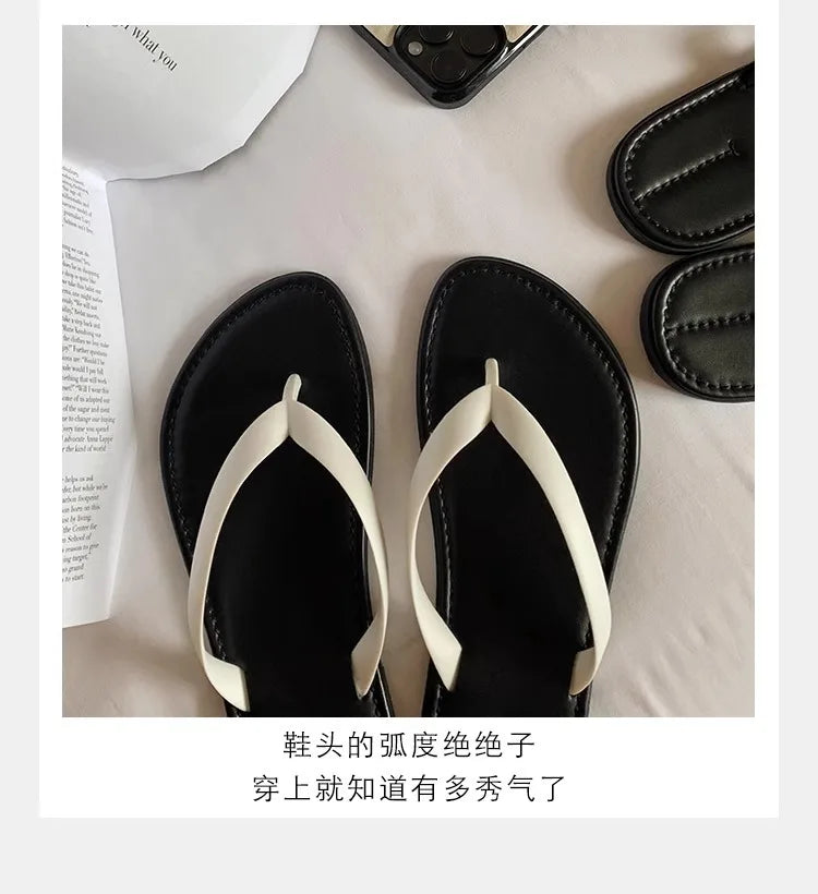 Slippers Casual Low Female Shoes Rubber Flip Flops Slides Luxury 2025 Summer Flat Hawaiian PU Hoof Heels Rome Scandals Fabric Si