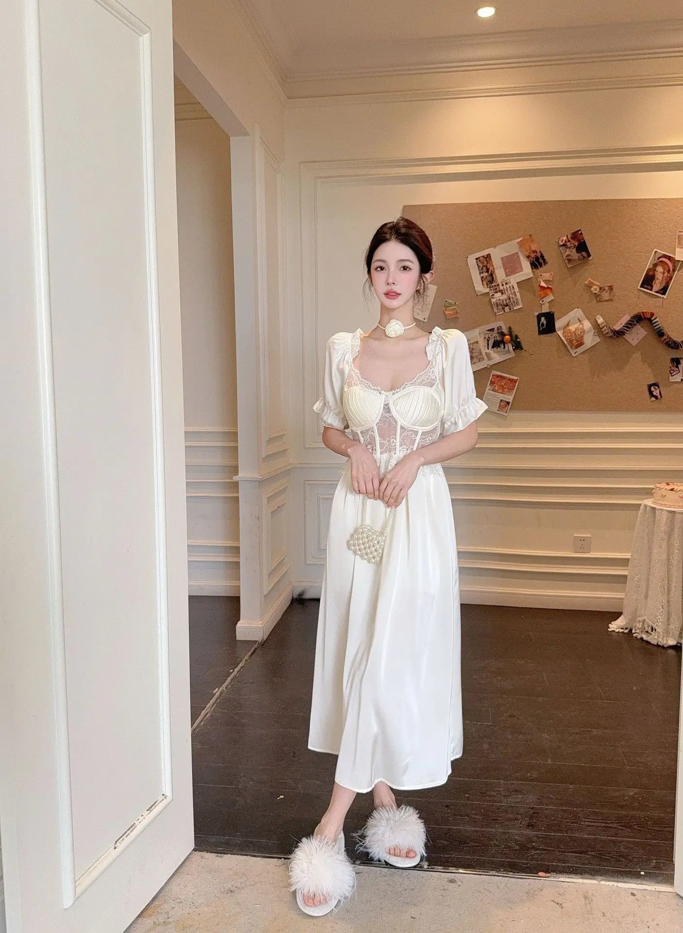 Women Long Nightgown Sleepwear Elegant Retro Court Style Nightdress Home Dressing Gown Spring Summer Rayon Sexy Lace Loungewear