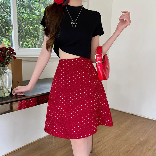 Skirts For Women High Waist Midi Woman Skirt Red Chic And Elegant Summer 2025 Streetwear Trend Stylish Modest Y2k Vintage Luxury