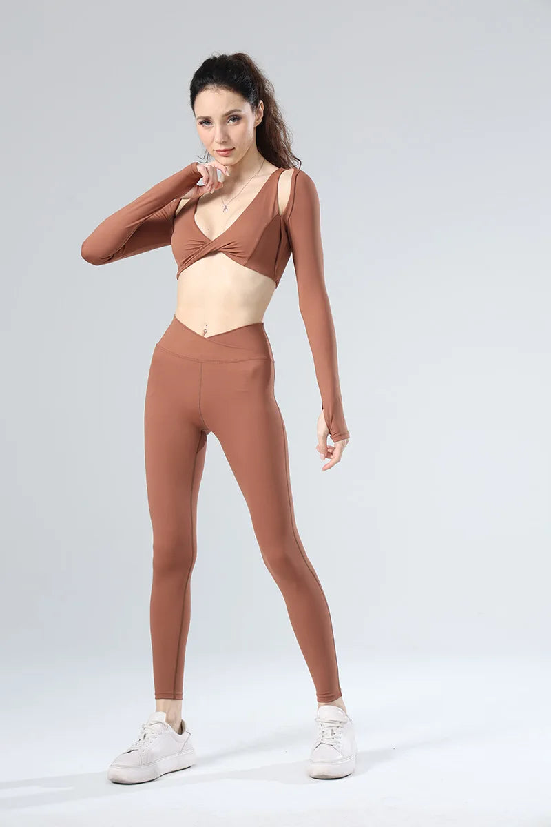 Long Sleeved Fitness Bra for Women, Chest Cushion Top, Comfortable and Sexy Bra, Brocade Ammonia, New Fashion