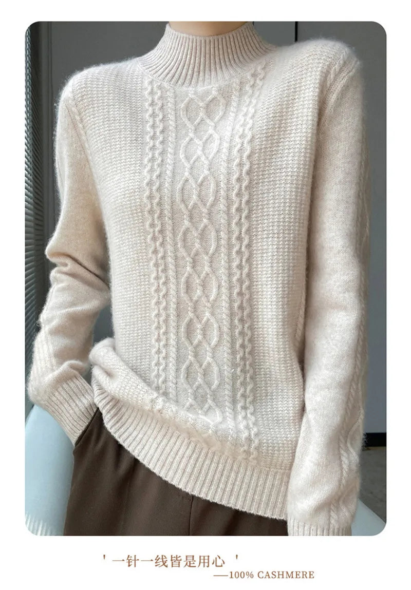 Women's Sweater Spring Autumn Outside Wear Pullovers Half High Collar Knitwear Fashion Long Sleeve Pull Femme Sueter Tops