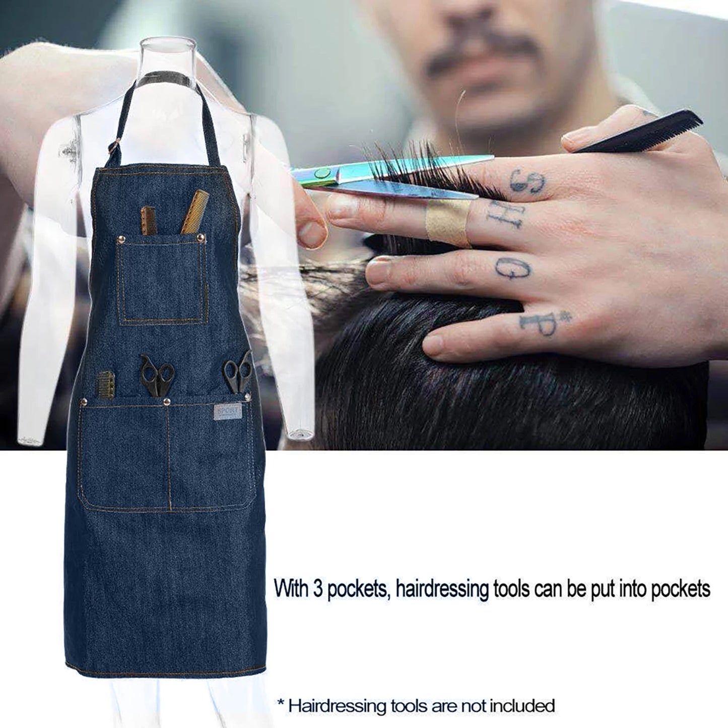 Denim Apron Salon Working Clothes Barber Cloth Kitchen Cooking Grill Restaurant Bar Shop Cafes Baking Beauty Nails Uniform