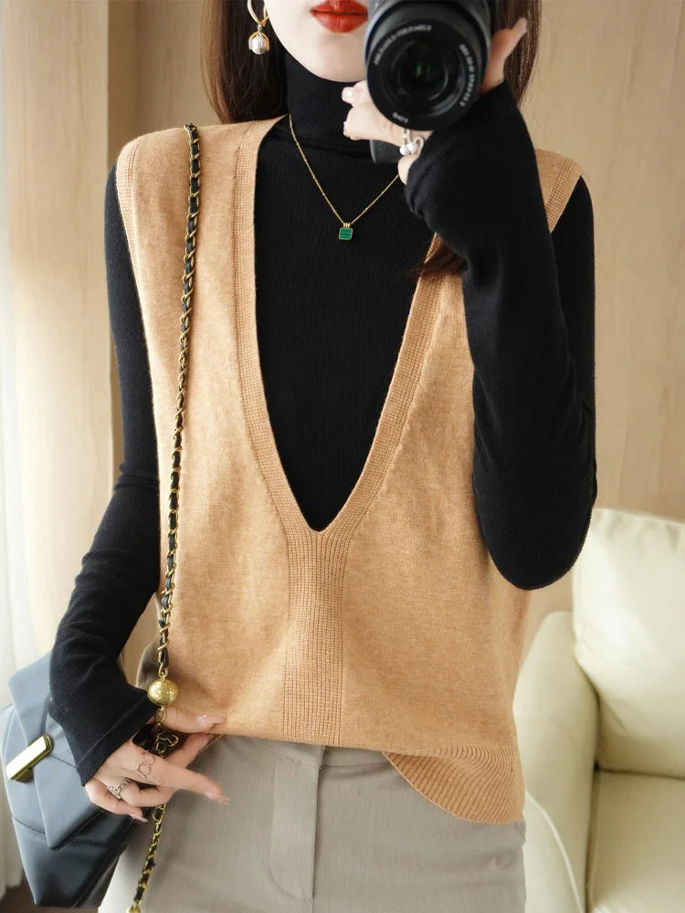 Sweater Vest Women 2025 Spring Autumn Korean Fashion Pullovers Thick Warm Loose Fit Ladies Vest Knitwear Sleeveless Knit Top