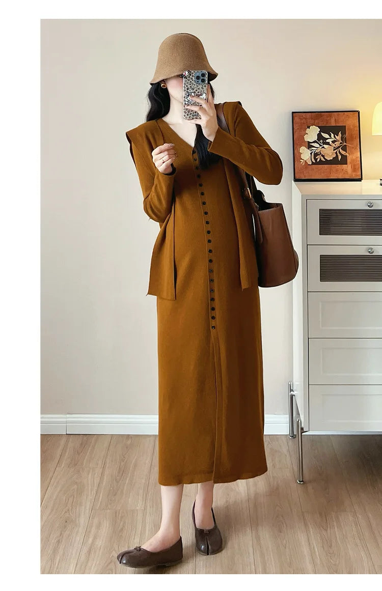 Maternity Dress for Pregnant Women  Knit Sweater Dress Cozy Loose Fit Elegant Autumn Pregnancy Outfit with Relaxed Vibes