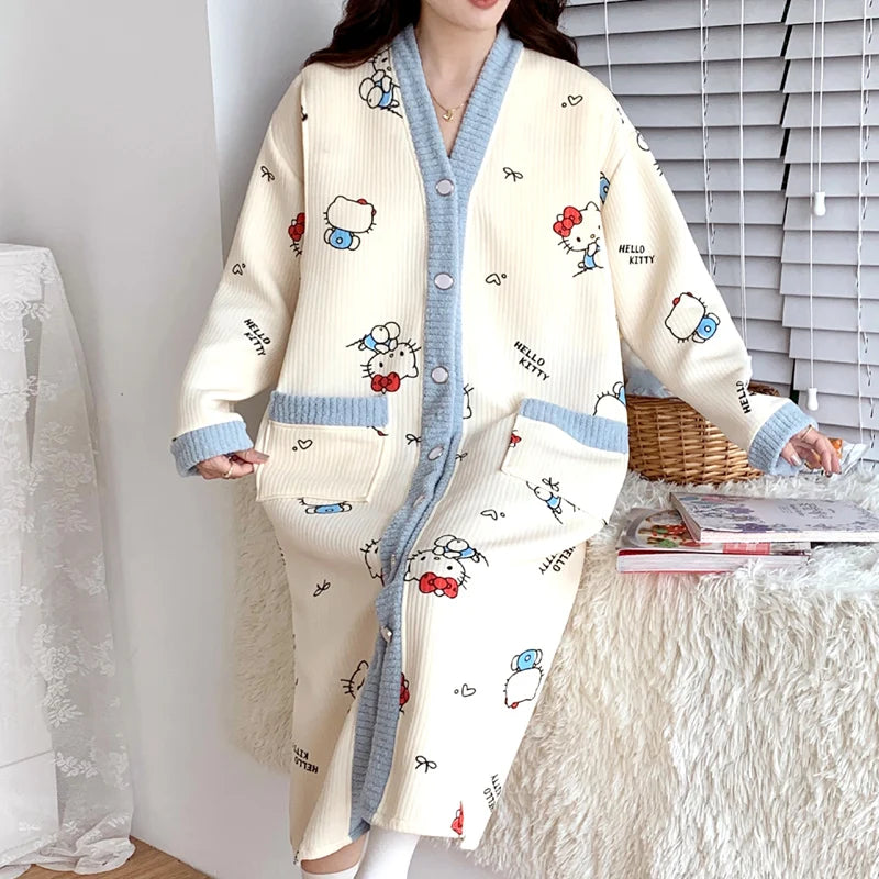 Maternity Sleepwear Nursing Nightwear Long Sleeve Robe Loose Fit Pregnant Women Homewear Winter Comfortable Fleece Nightwear