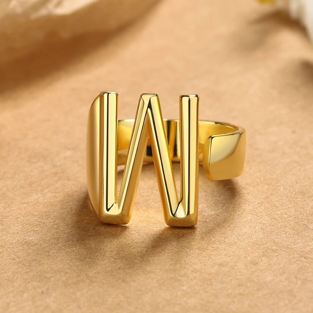 26 English Letters 925 Silver Ring Joint Fashion Personality Retro Index Finger Ring Opening 18K Gold Ring