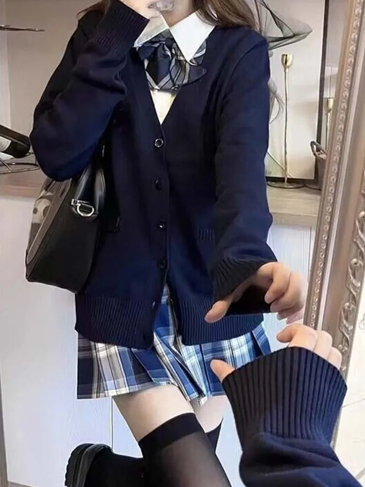 Sweet Wind Sweater Spring and Autumn V-neck Cotton Knitted Sweater Academy Style JK Uniform Cardigan Student Girl Role Play