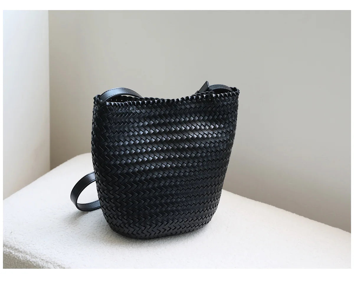 Motingsome Handwoven Bag Women's Bucket Luxury Designer Bags Niche Casual Bucket Bag Handmade French Retro Shulder Purse 2025