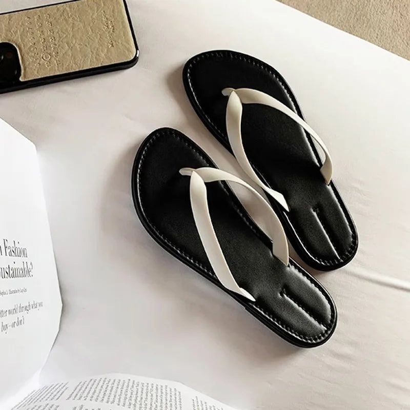 Slippers Casual Low Female Shoes Rubber Flip Flops Slides Luxury 2025 Summer Flat Hawaiian PU Hoof Heels Rome Scandals Fabric Si