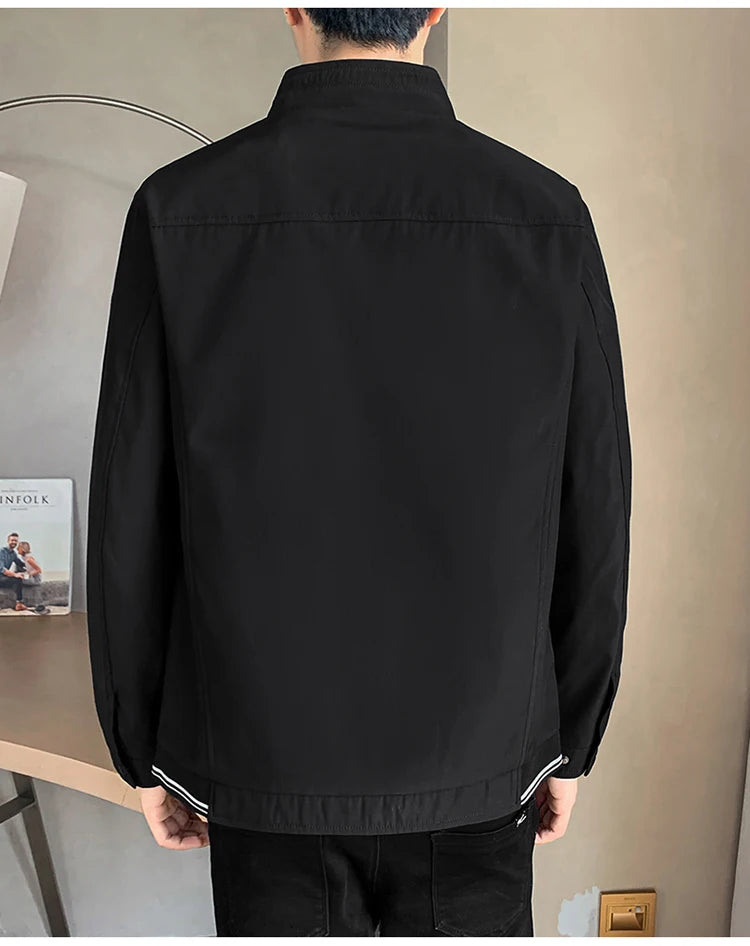 Blazer Jacket Men Casual Jacket Spring Autumn Workwear Stand Collar Zip Up Coats Men Lightweight Business Style Outerwear