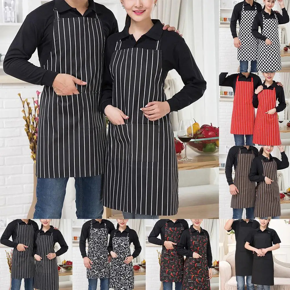 Kitchen Cooking Apron Chef Halterneck Apron With 2 Pockets Catering Sleeveless Aprons Men Woman BBQ Waiter Printing Apron
