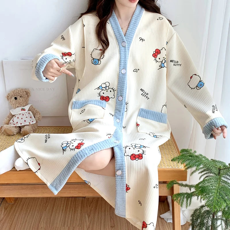 Maternity Sleepwear Nursing Nightwear Long Sleeve Robe Loose Fit Pregnant Women Homewear Winter Comfortable Fleece Nightwear
