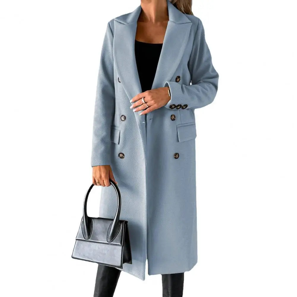 Woolen Outerwear Autumn Winter Female Overcoat Elegant Streetwear Stylish Lapel Buttons Woolen Coat Outerwear
