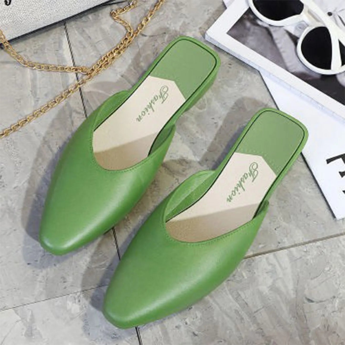 Women'S Slippers Fashion Solid Color Closed Toe Shallow Shoes Popular In Summer Flat Shoes Low-Top Outdoor Slipper