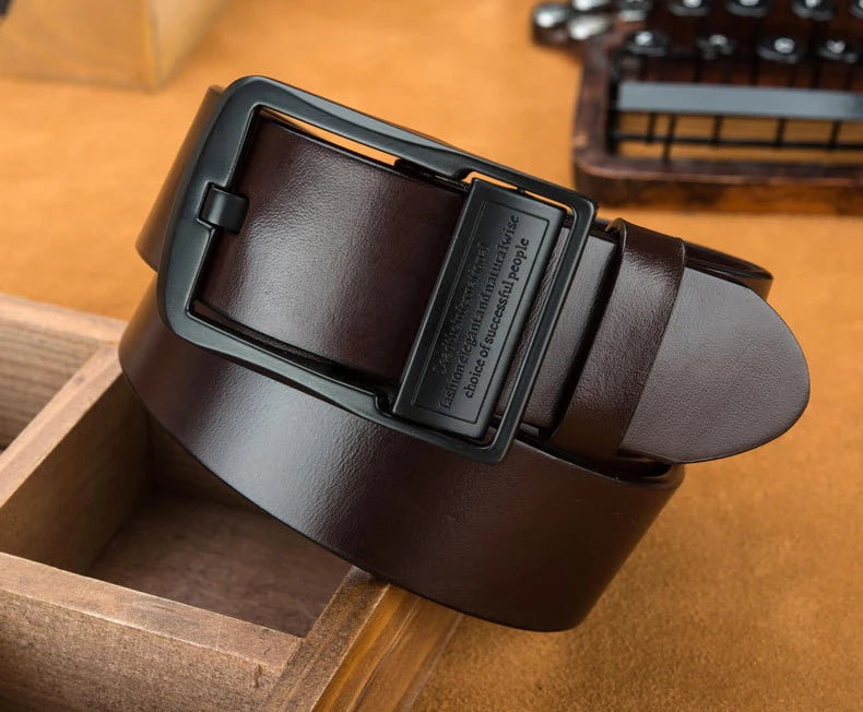Men's leather belt, black buckle, new style, fashionable, trendy, light luxury, casual, versatile, suitable for jeans, pin buckl
