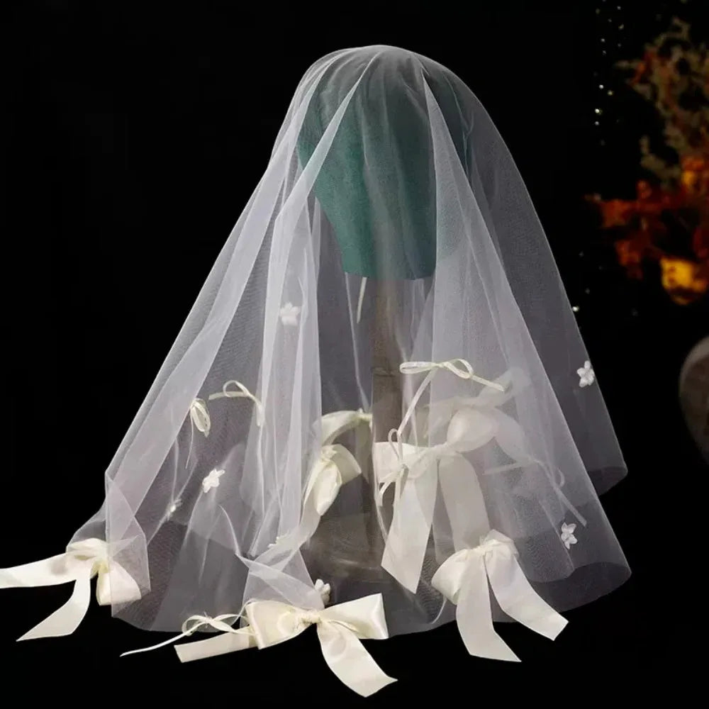 Stylish Versatile Bridal Veils Bow Tulle Bride Head Gauze Fairy White Wedding Headwear Bride Accessories