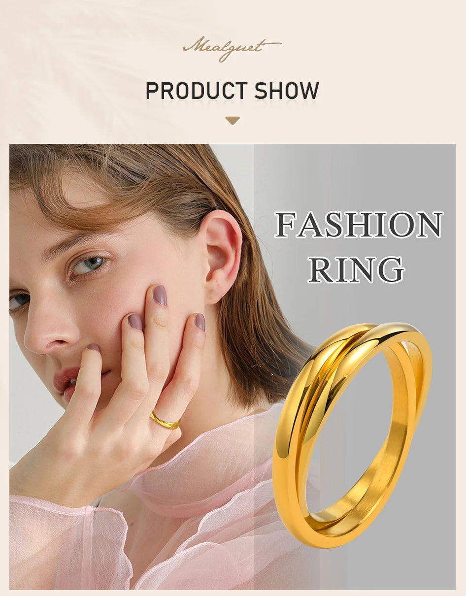 Thin Interlocking Ring for Women, Stainless Steel Set of 2 Circles Ring, Rolling Infinity Jewelry