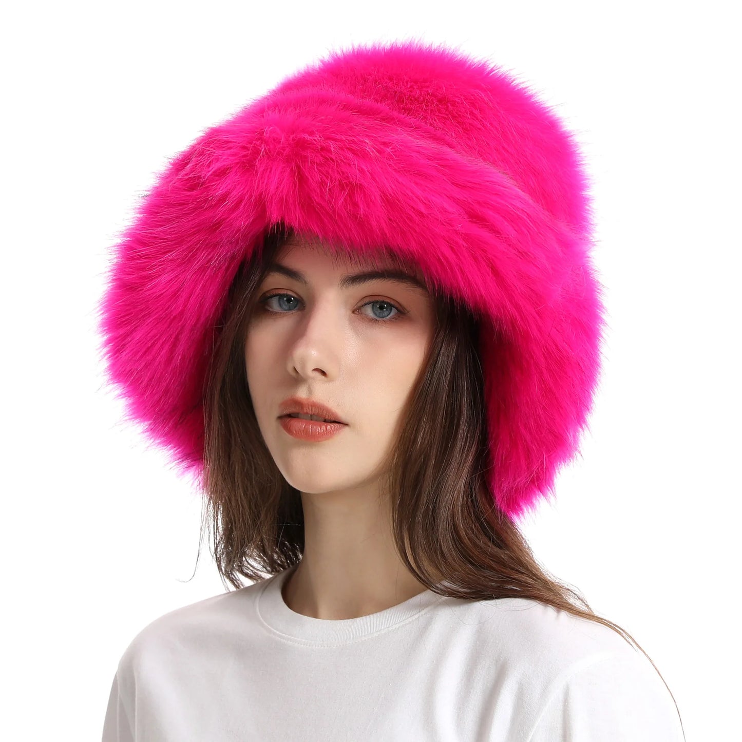 Hat Woman Winter Faux Fur Fisherman Hat Woman Versatile Warm Female Casual Party Fur Hats Women's Cap Ins Plush Bucket Hat
