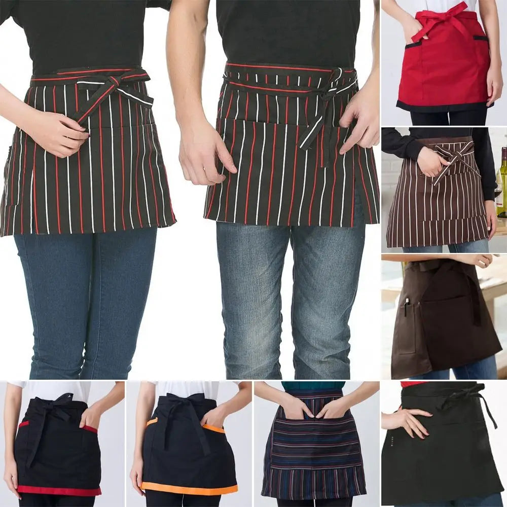 Kitchen Short Half Waist Apron Women Waitress Antifouling Work Bar Pub Cafe Cooking Men Short Half Apron Aprons Cleaning Tools