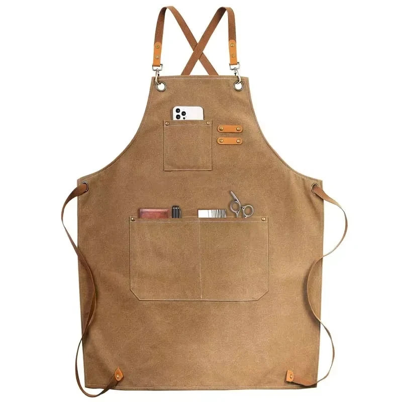 Kitchen Household Cooking Canvas Apron Can Wipe Hands Men Women Adult With Tool Pockets Oil-proof Waterproof Fashion Coffee Over