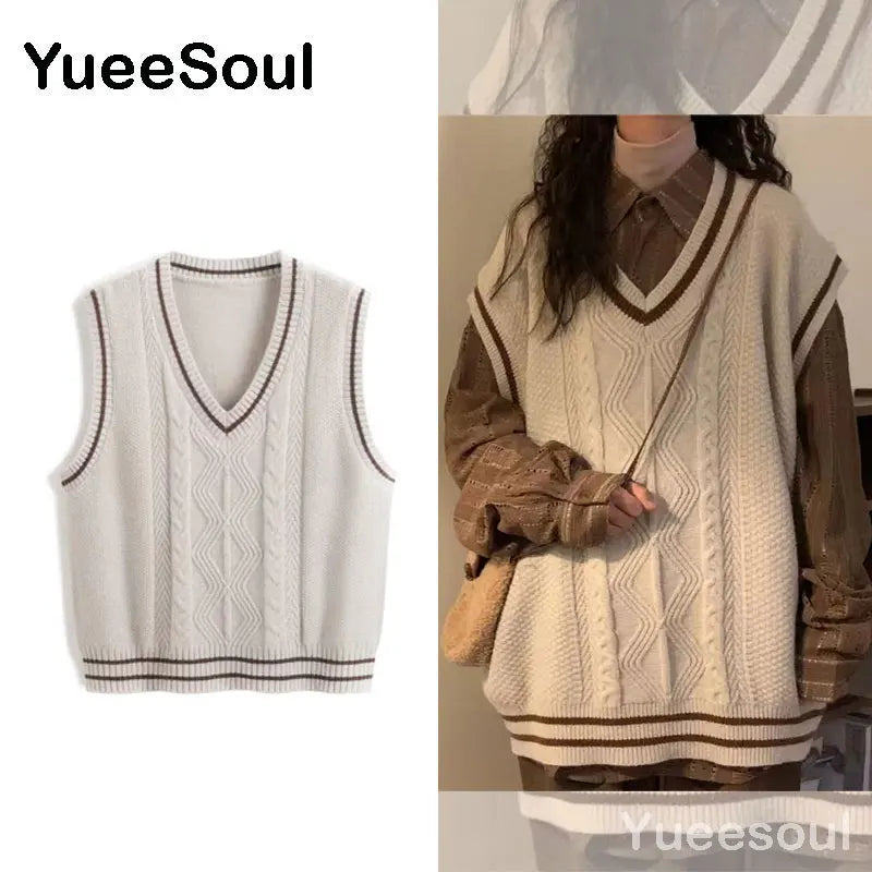 Sweet Kawaii Sweater Vest Printed Sleeveless Casual Outerwear Knitted Waistcoat 2023 Vintage Y2K Spring  E Girl Pullovers Tops