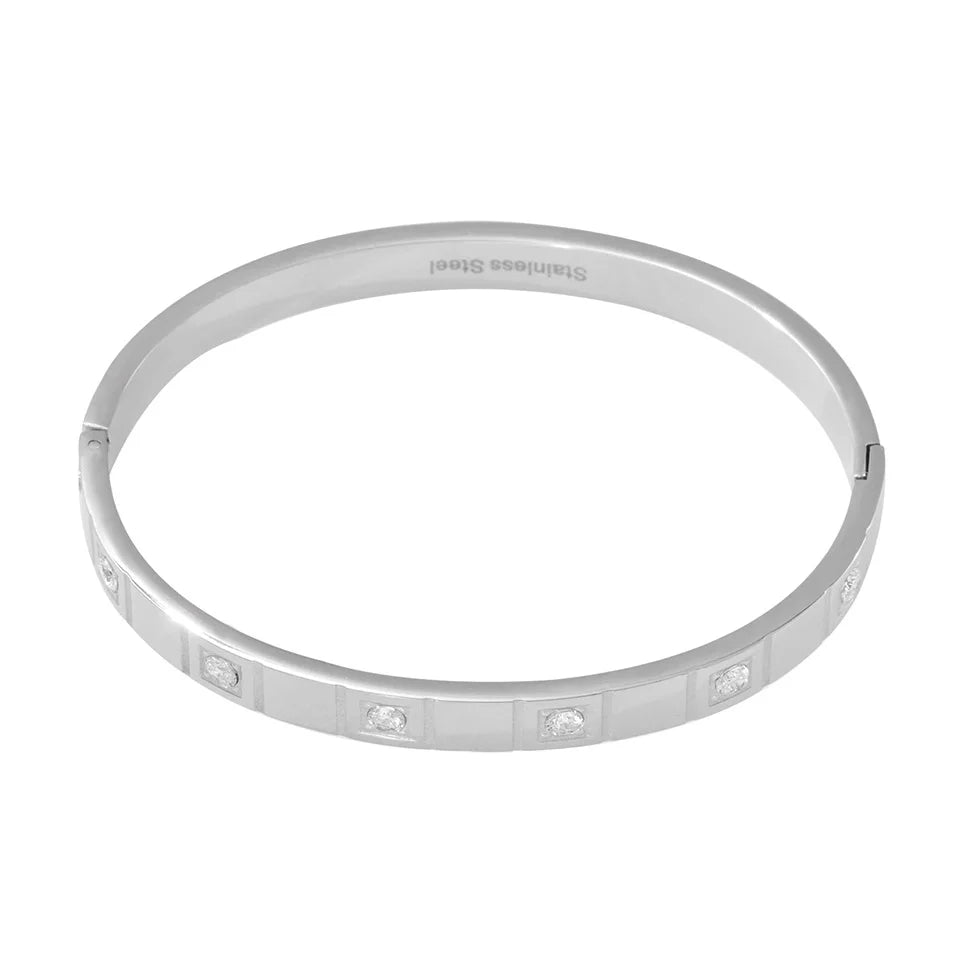 Stainless Steel Bracelet Bangle For Women Men 18k Gold Plated Inlaid Shiny Zircon Openable Unisex Bracelets Bangles Couples Gift