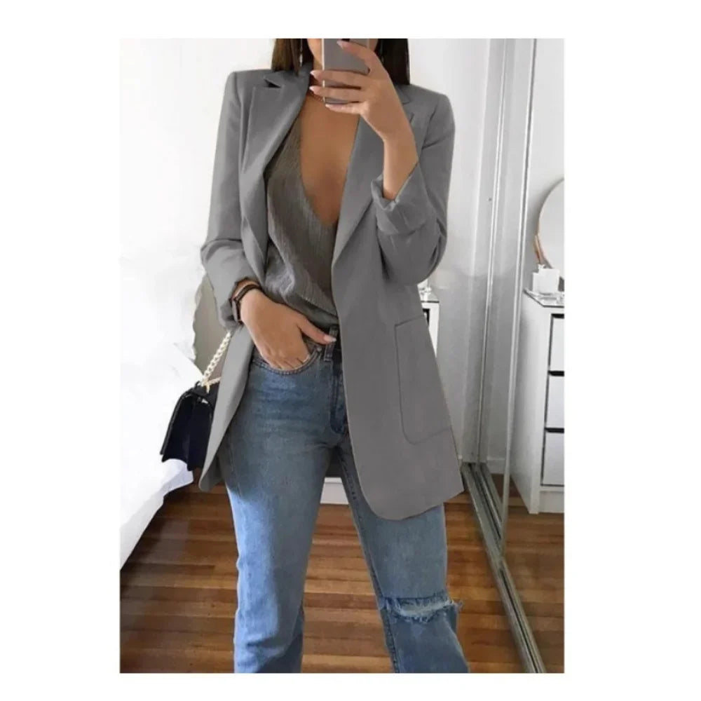 Blazer Women 2025 New Ladies Professional Office Lapel Cardigan Temperament ropa mujer Suit Jacket Casual Lady coat Solid coats