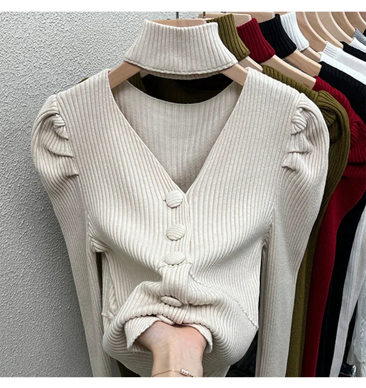 Red Sweater Knitted Sweater Women's Inner Layering Shirt with Unique Unique V-neck Halter Top Design for Autumn and Winter