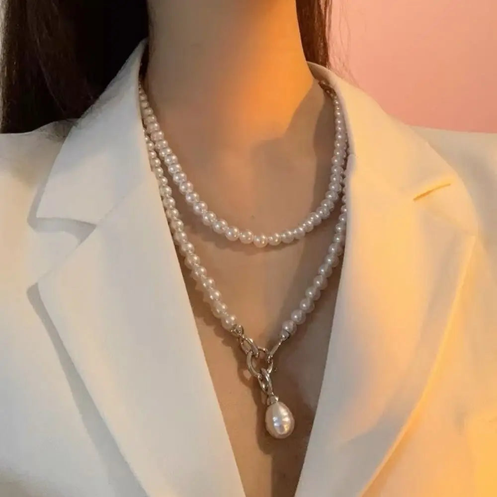 Sweet Elegant Pearl Beaded Necklace White Multilayer Pearl Choker Long Simple Pearl Pendant Accessory Women
