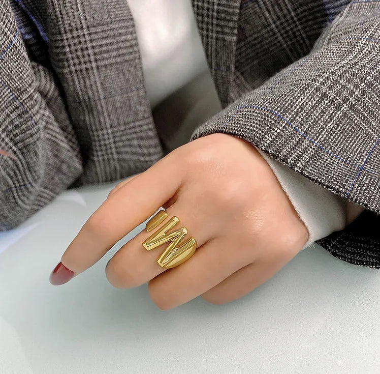 26 English Letter Ring Opening Adjustable Female Personality Internet Celebrity Ring Fashion Jewelry Couple Mother's Day Gift