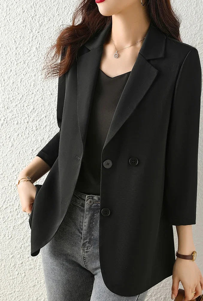 Blazer Woman Spring Autumn Thin Jacket Solid Outdoor Korean Style Coats for Women Tailoring High Quality Trend 2025 Outerwears