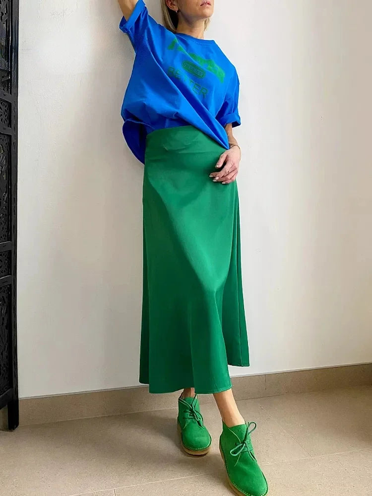 Elegant Skirts for Women Satin High Waisted 2025 New Slim Fit Long Skirt Fashion Temperament Simple Versatile Grey Black Skirts