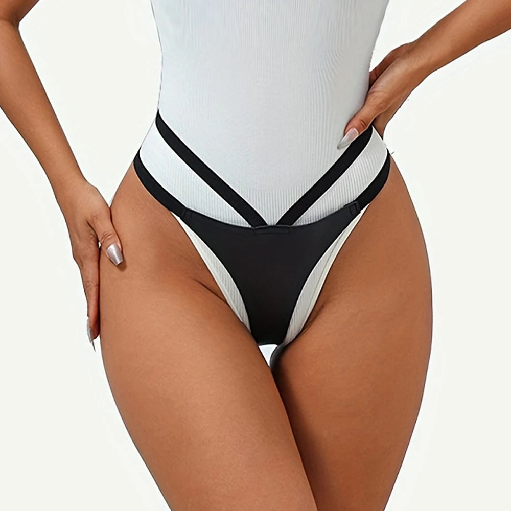 Women's sexy black PU panties, exquisite and high-end style