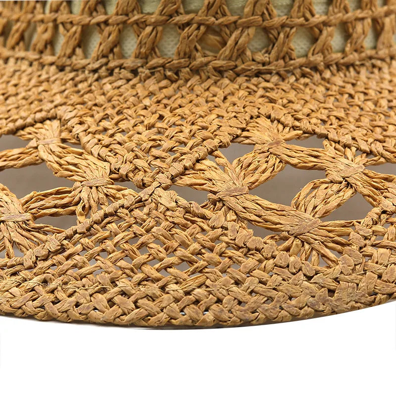 Straw Western Cowboy Hat for Women Men Classic Vintage Hollow Out Unisex Curled Wide Brim Sun Hat Fishing Hat Climbing Cap