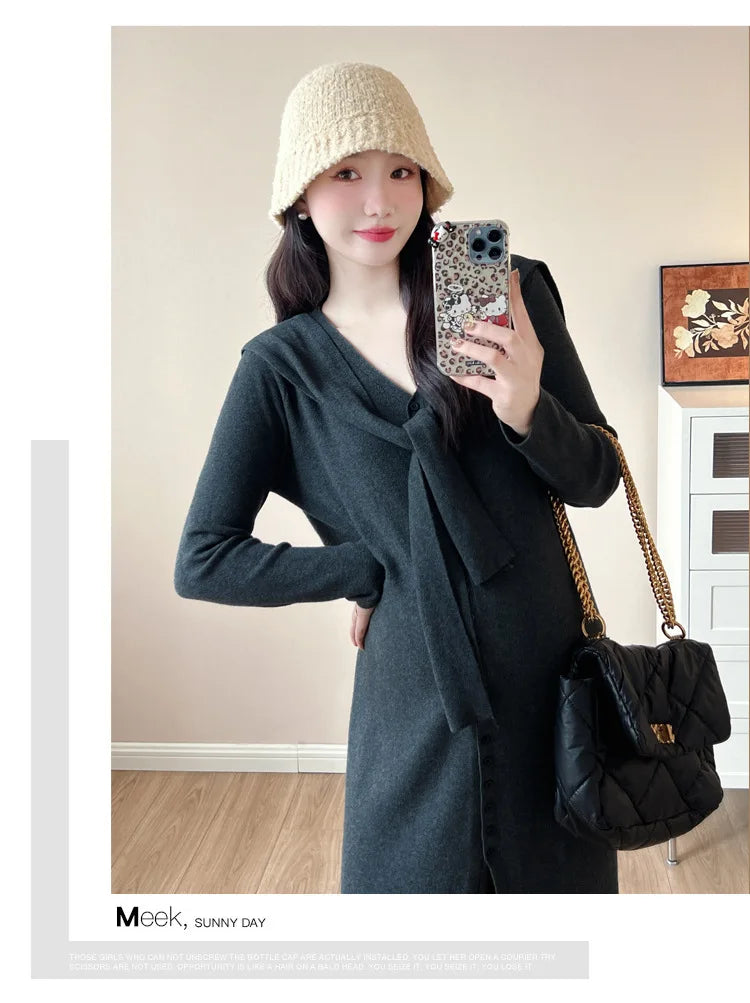 Maternity Dress for Pregnant Women  Knit Sweater Dress Cozy Loose Fit Elegant Autumn Pregnancy Outfit with Relaxed Vibes