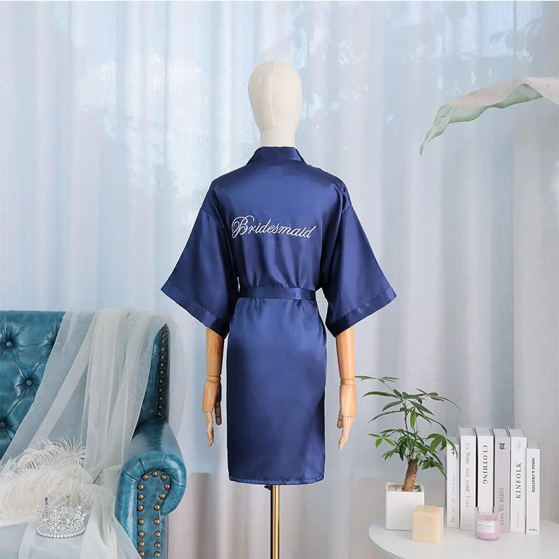 Kimono Robe Bride Bridesmaid Wedding Bathrobe Casual Women Sleepwear Nightgown Embroidery Letter Home Clothing Lingerie