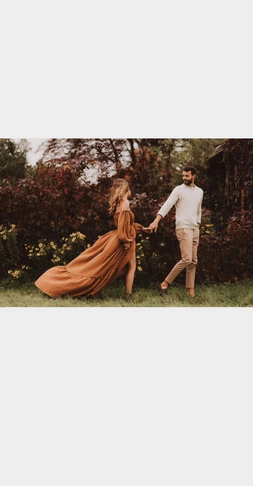 Maternity Photoshoot Dress - Sexy Off-Shoulder Gown Playful Puff Sleeves & Leg-Baring Slit Clothes for Pregnant Women Photograph