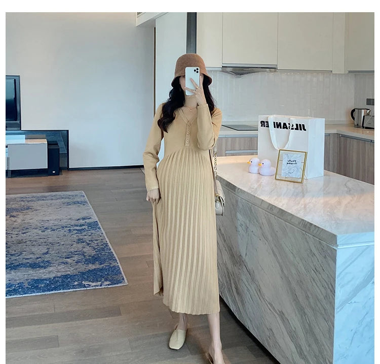 Maternity Dress Spring Autumn Long Sleeve V-Neck HIgh Waist Pregnant Woman clothing Sweet Pregnancy Dress vestidos de fotografia