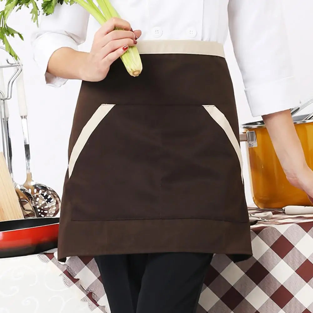 Kitchen Cooking Apron Unisex Striped Plaid Apron With Pocket Waterproof Men Women Waist Apron For Restaurant Bar Short Pinafore