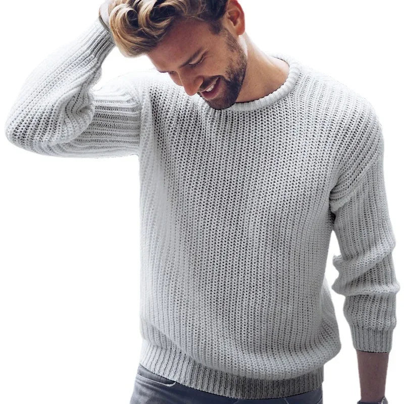 Men's Sweater for Autumn and Winter, European and American Fashion, Pullover, Solid Color, Knitted, Simple Inner Wear Sweater