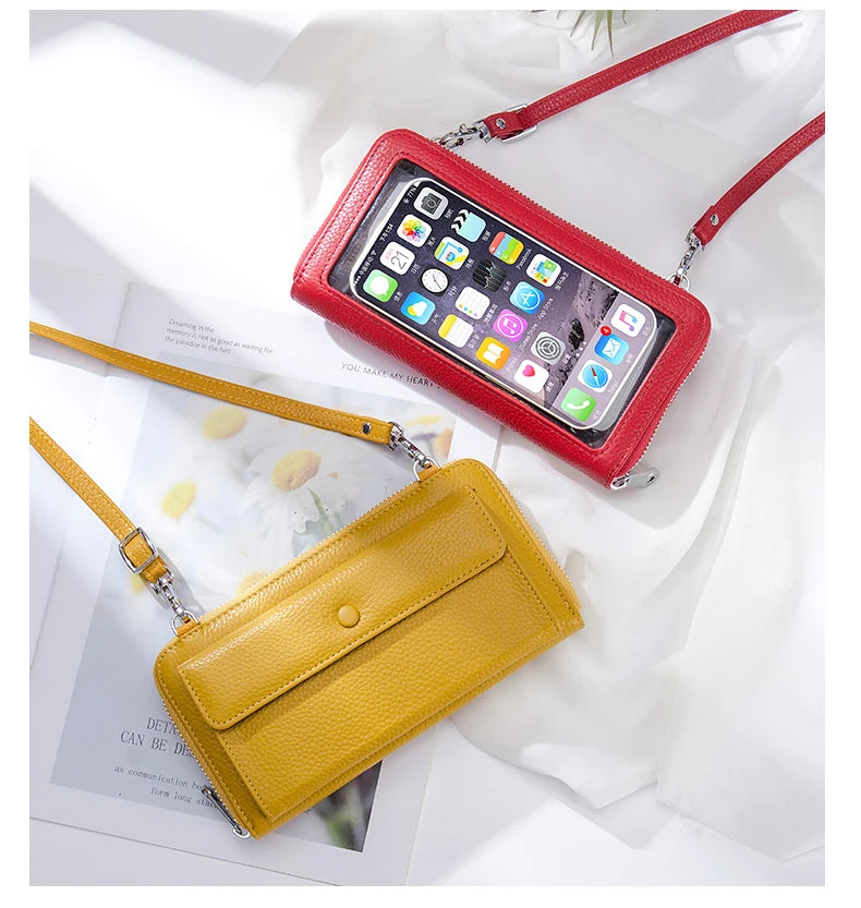 New Women Handbags Female Genuine Leather Shoulder Bags Multi Functional Large Capacity Crossbody Bags Touch Screen Phone Bag