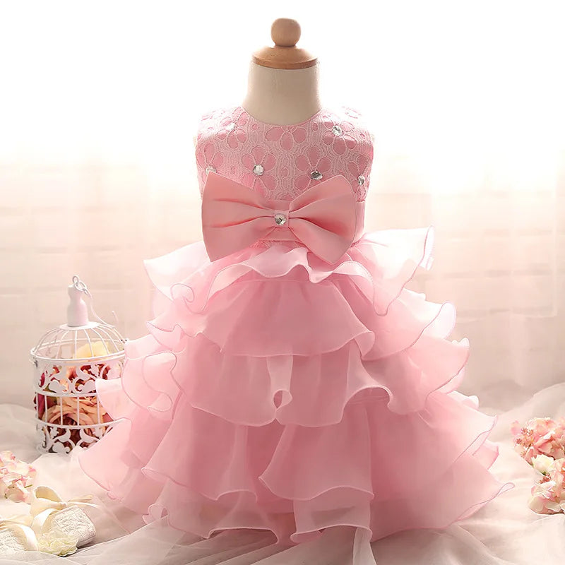 Girls Elegant Dresses Flower Tutu Cake Dress Baby Gown Vestidos Wedding Party Kids Clothes Birthday Ceremonial Baptism Ball Gown