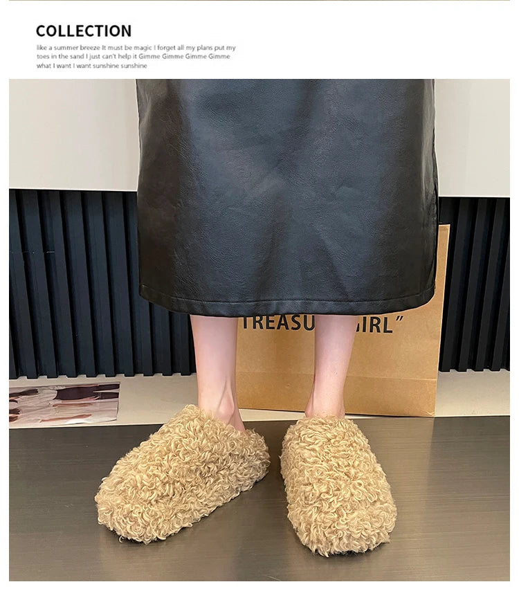 Shoes Woman 2025 Cover Toe Slippers Casual Platform Fur Flip Flops Pantofle Luxury Plush New Slides Shoes Woman 2024 Plush Slipp