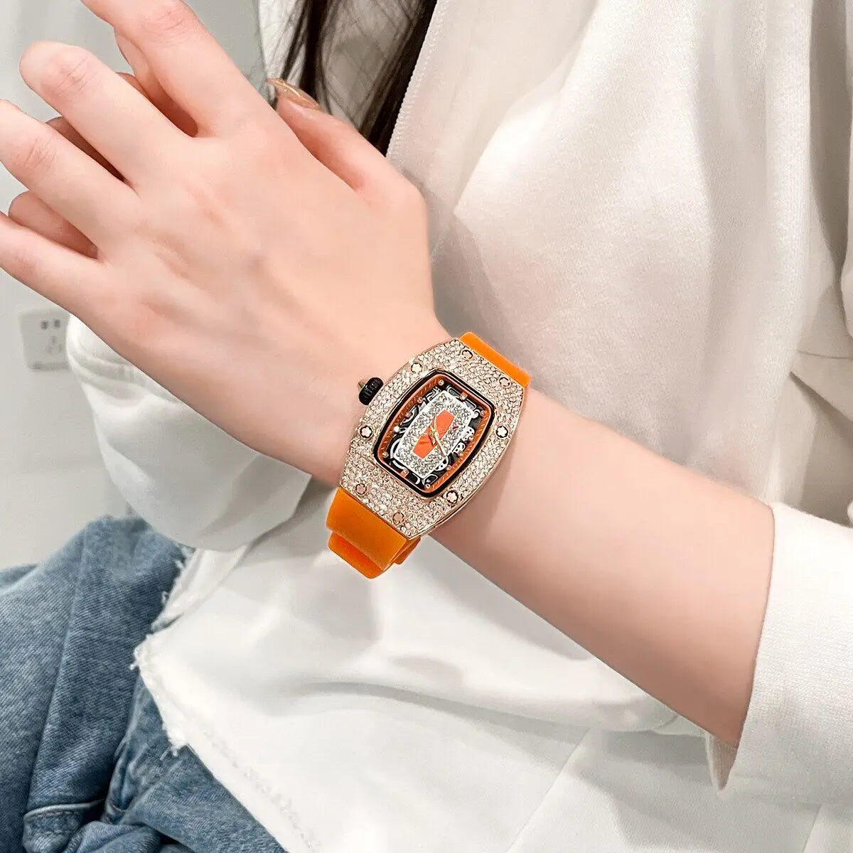 Watches for Women Silicone Sports Quartz Richard Tonneau Watch Girl's Diamond Wristwatch Reloj Mujer Elegante