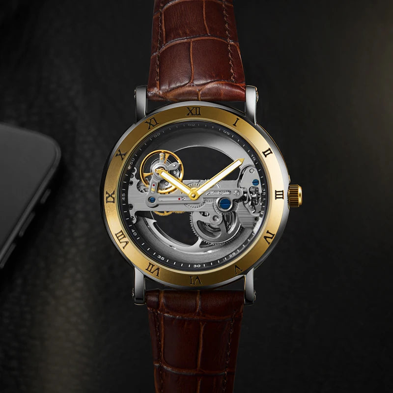 Mechanical Wristwatches Watches for Man Watches Golden Bridge Skeleton Automatic Mechanical Mens Watch reloj hombre montre homme