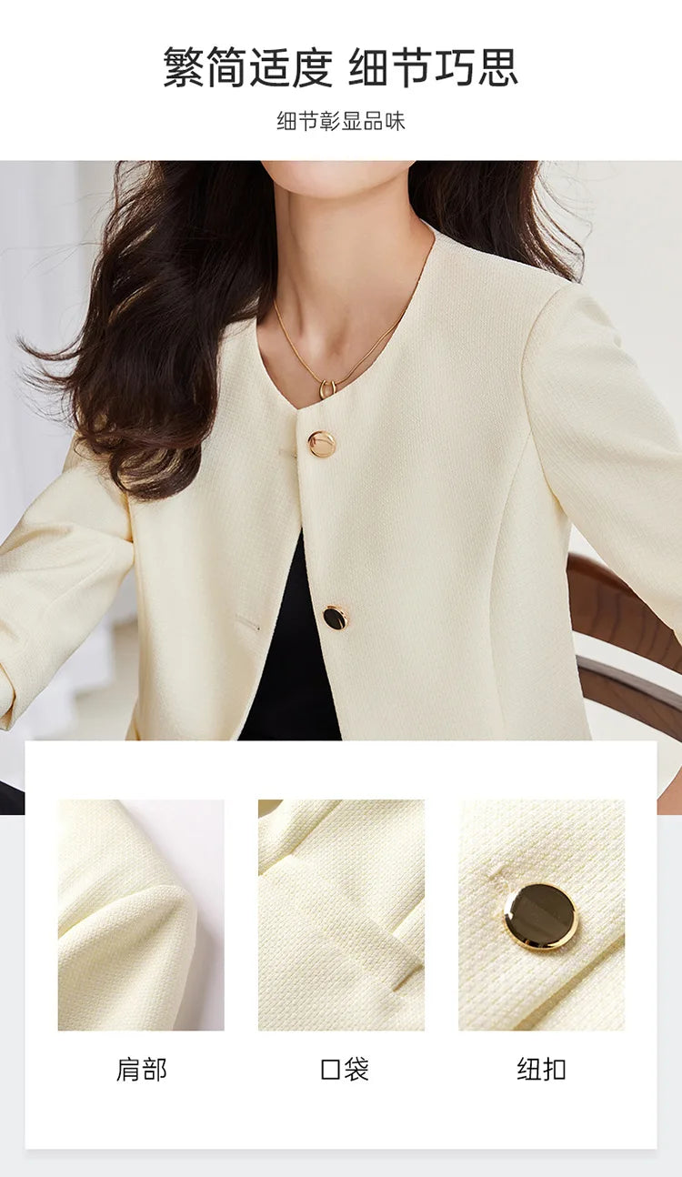 High quality blazer for women short jacket single breasted O neck spring autumn elegant office clothes pink yellow blue white