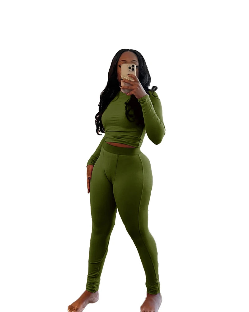 Elastic Yoga Outfits Lounge Sets for Women Autumn 2 Piece Set Ladies Activewear Basic Ribbed Long Sleeve Casual Jogging Suit