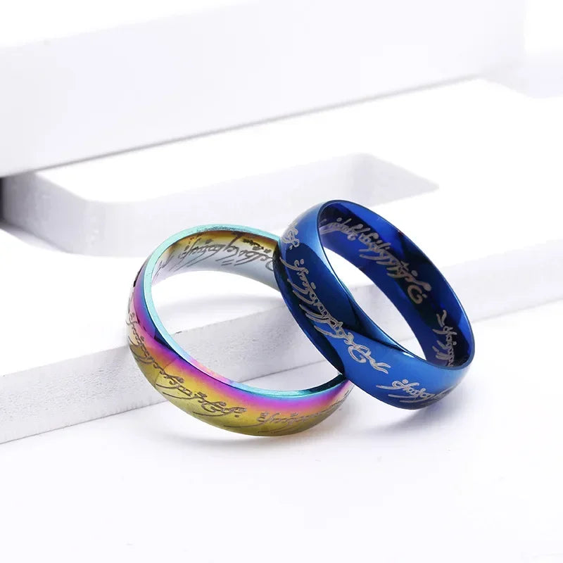 Lord of The Finger Rings Movie with The Same Inside and Outside 3D Engraving Spanish Sanskrit Ring